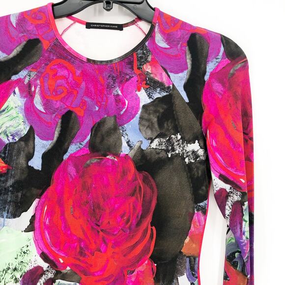 CHRISTOPHER KANE Bodycon Mini Dress Large Pink Abstract Long Sleeve Stretch NWOT - Picture 5 of 10